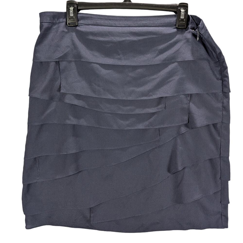 August Silk Skirt Womens 12 Asymmetrical Tiers Ruffles Blue Polyester Short
